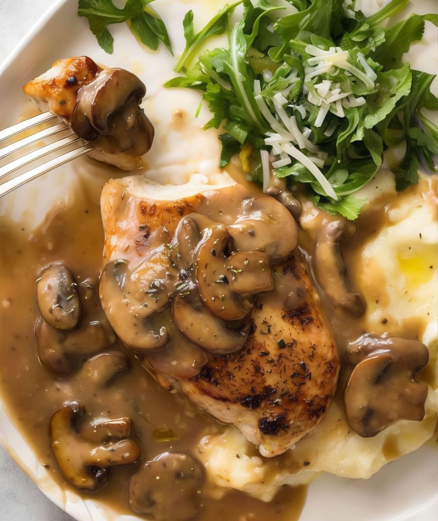 Chicken With Brown Mushroom Sauce Platter