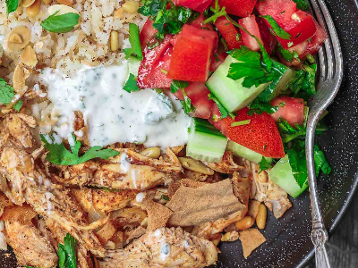 Chicken Shawarma Fatteh With Green Salad