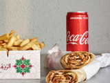 Large Saj Bread Chicken Shawarma Sandwich With French Fries And Coca-Cola Can