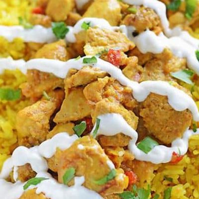Chicken shawarma fatteh with basmati