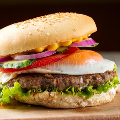 Classic burger sandwich with egg