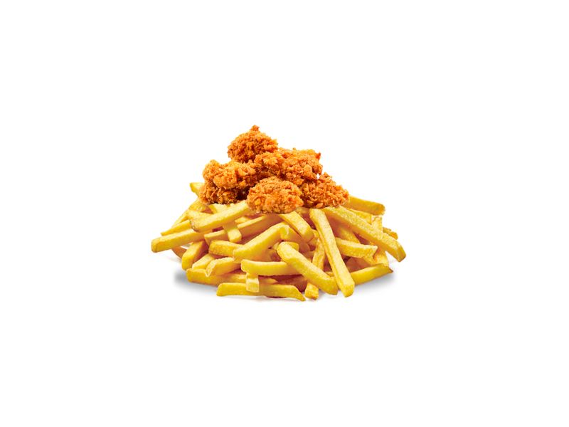 Fries with cheddar Melt Cheese and Crispy Chicken pieces