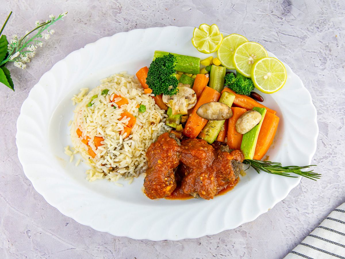 meatball and tomato risotto meal