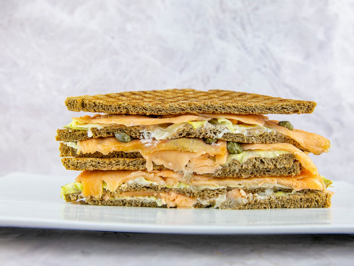 Smoked salmon club sandwich