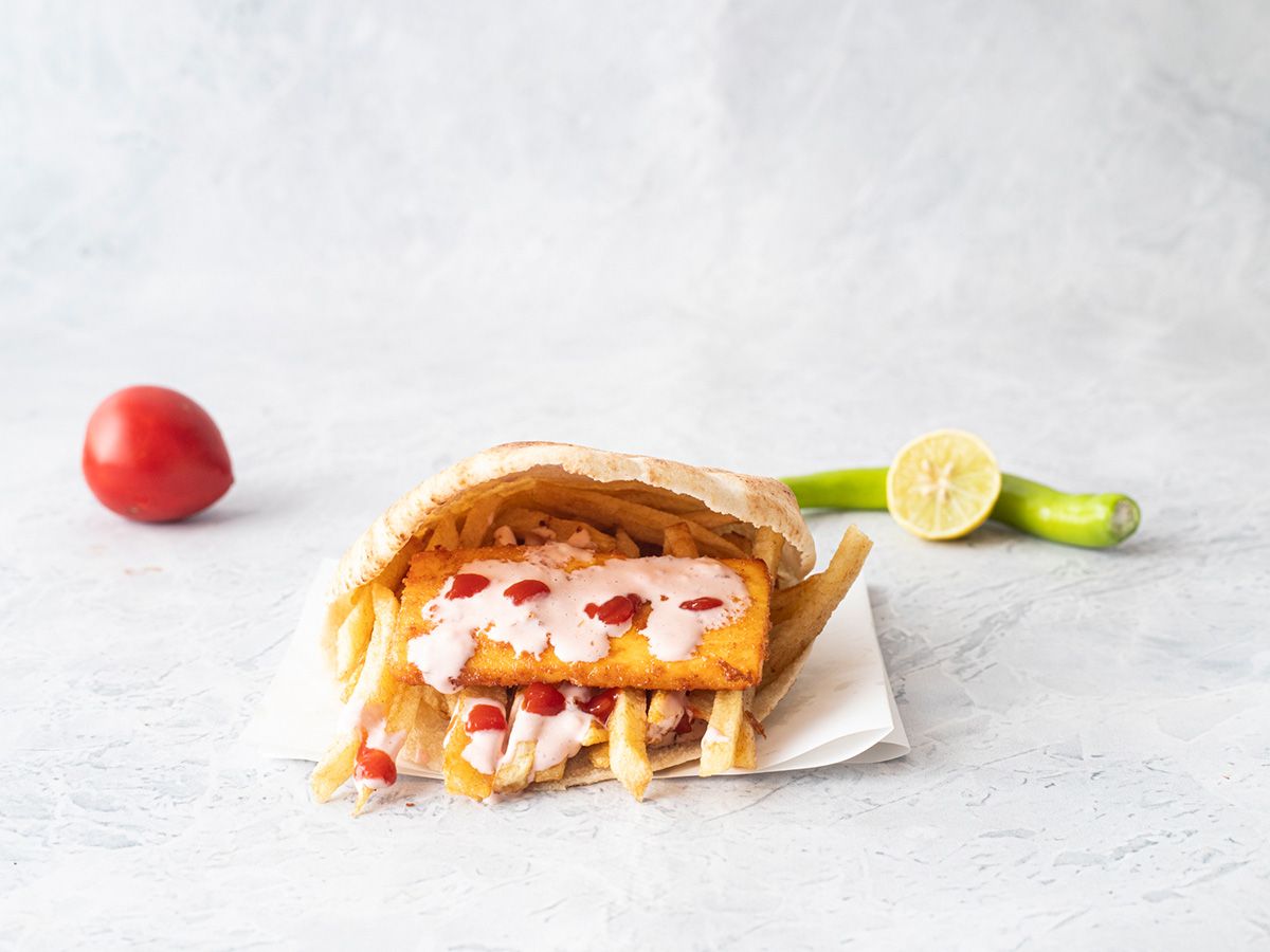 French Fries With Fried Cheese In French Bread