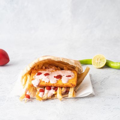 French Fries With Fried Cheese In French Bread
