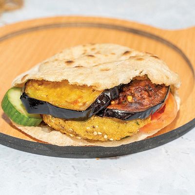 Eggplant falafel sandwich