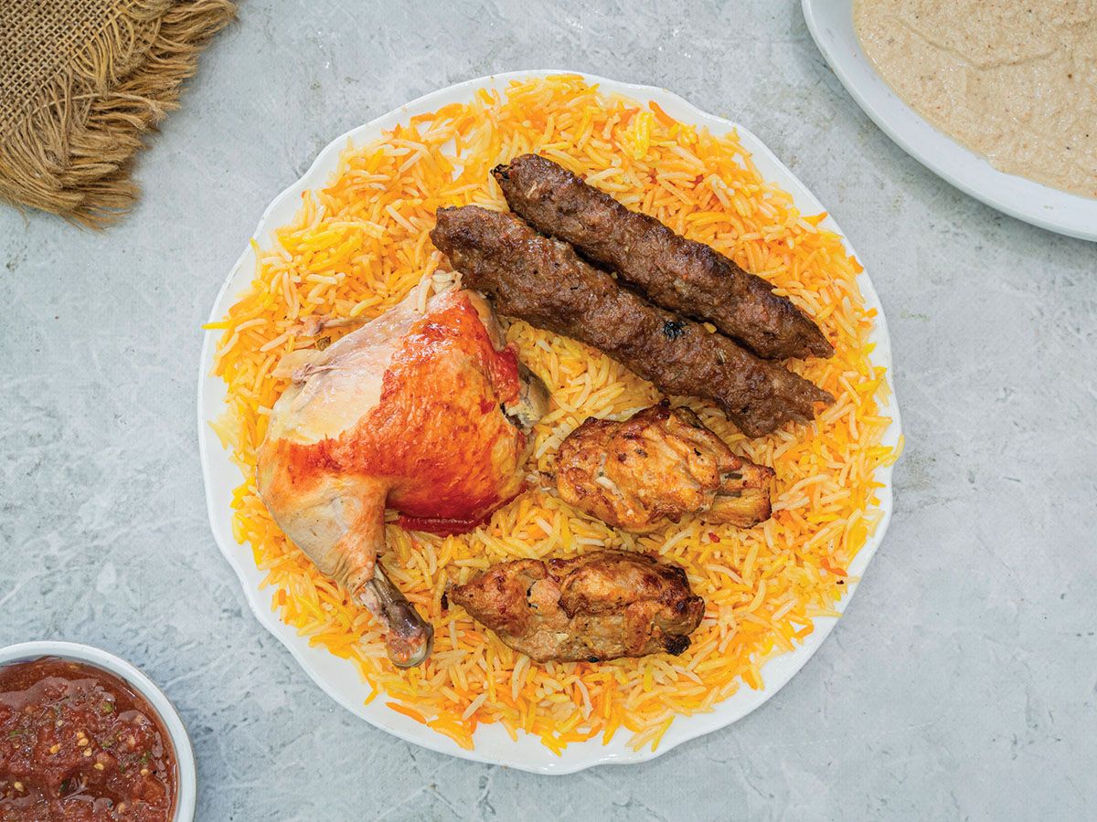 A quarter of a chicken, an eighth of a kilo of shish tawook, and an eighth of a kilo of kofta.