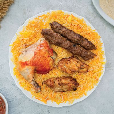 A quarter of a chicken, an eighth of a kilo of shish tawook, and an eighth of a kilo of kofta.