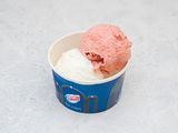 Vanilla With Strawberry Ice Cream With Caramel Sauce