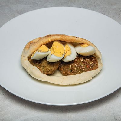 Falafel on eggs sandwich