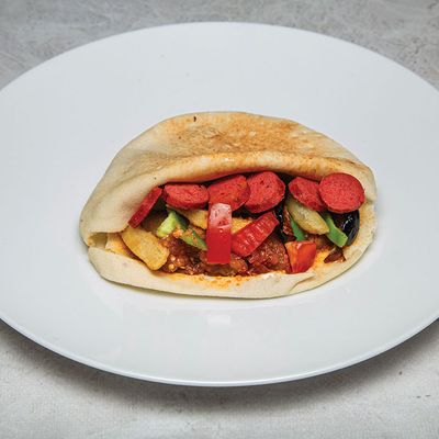 Moussaka sandwich with sausage