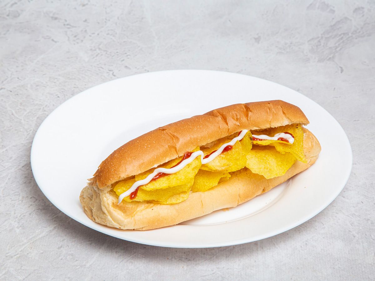 Chips Ketchup And Mayonnaise Bun Or French Sandwich
