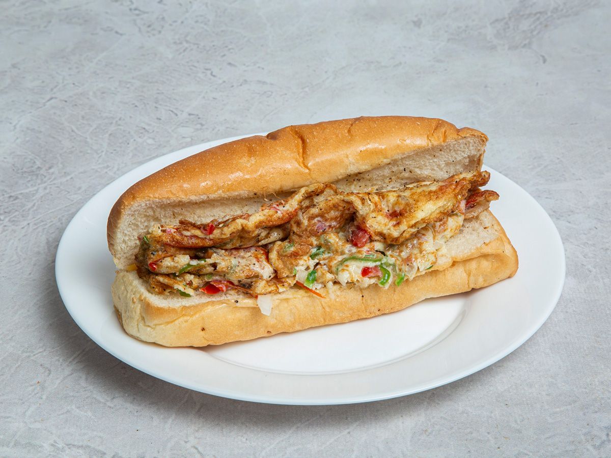 Omelette Shakshouka bun or French Sandwich