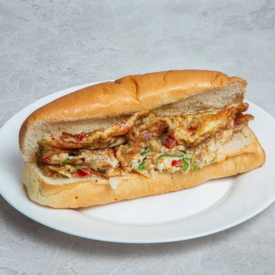 Omelette Shakshouka bun or French Sandwich