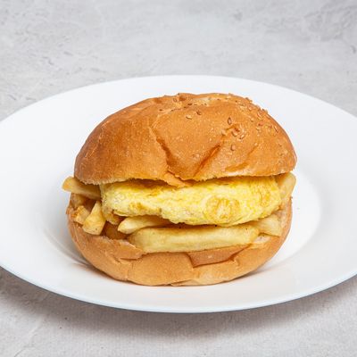potatoes omelette eggs bun or french Sandwich