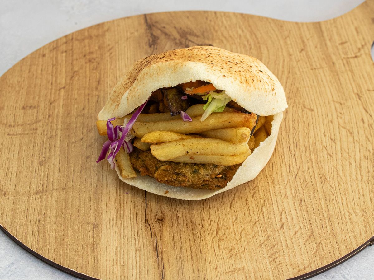 Falafel Sandwich On Potatoes And Eggplant