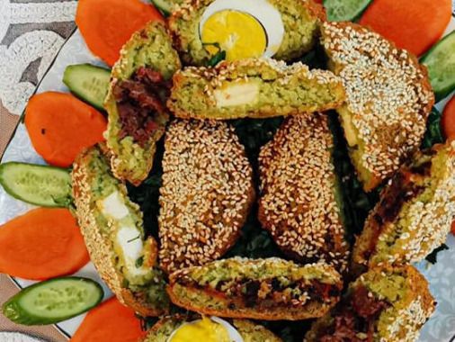 Mix Falafel Sandwich With Pastrami And Cheese