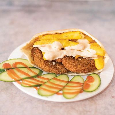 Falafel sandwich stuffed with potatoes
