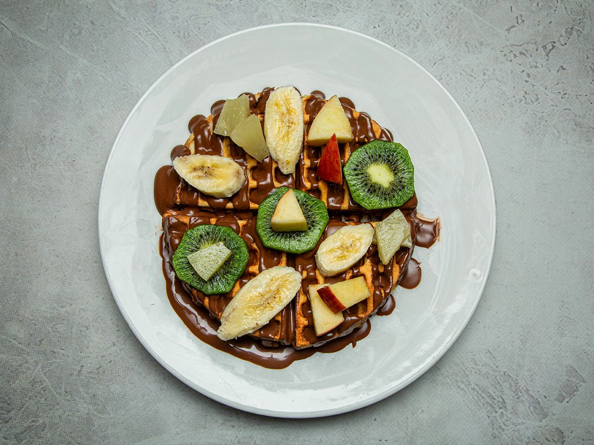 Nutella chocolate waffle with fresh fruit mix