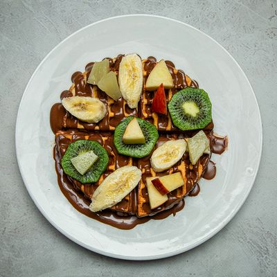 Nutella chocolate waffle with fresh fruit mix