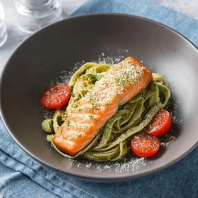 Fettuccine Al Pesto with Salmon