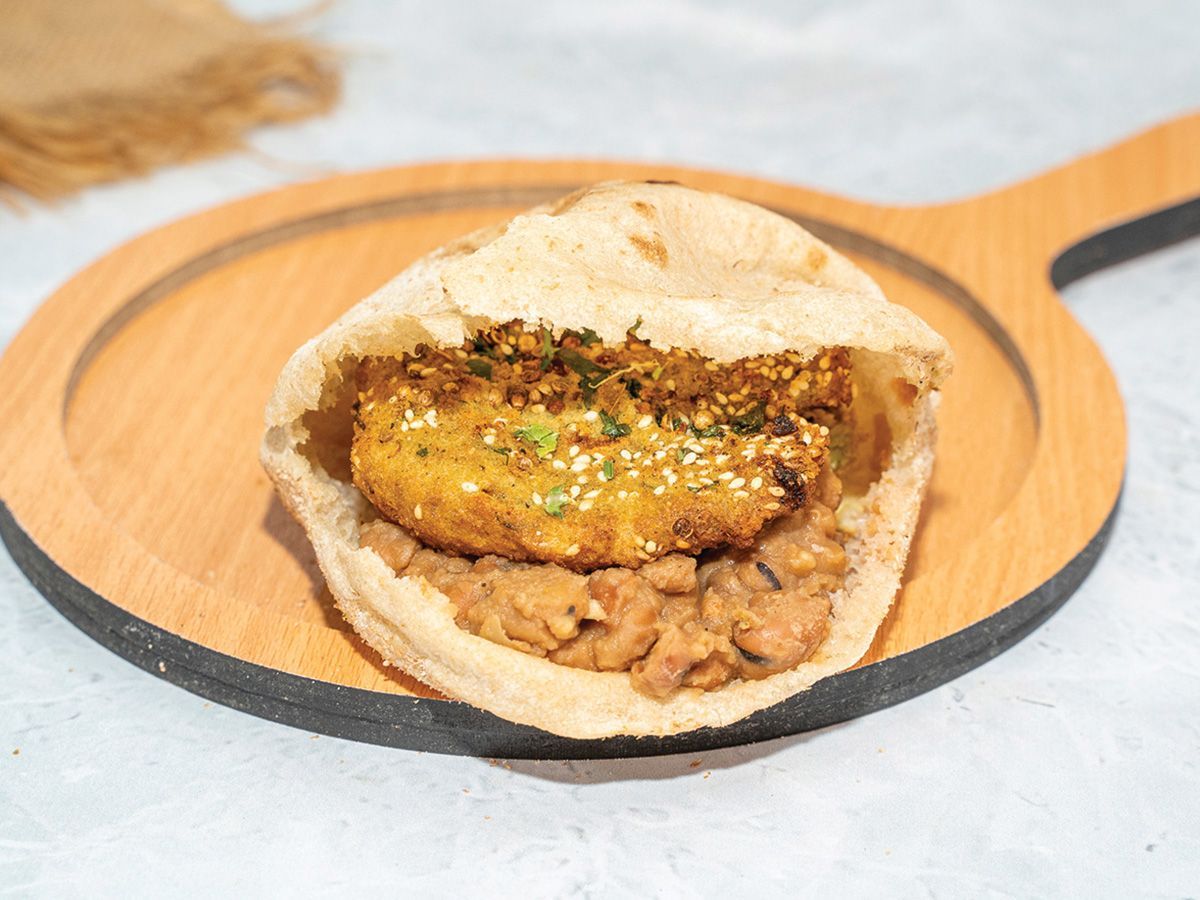 Mixed Foul on falafel shami or Baladii Sandwich