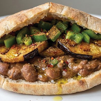 Foul with Eggplant Sandwich