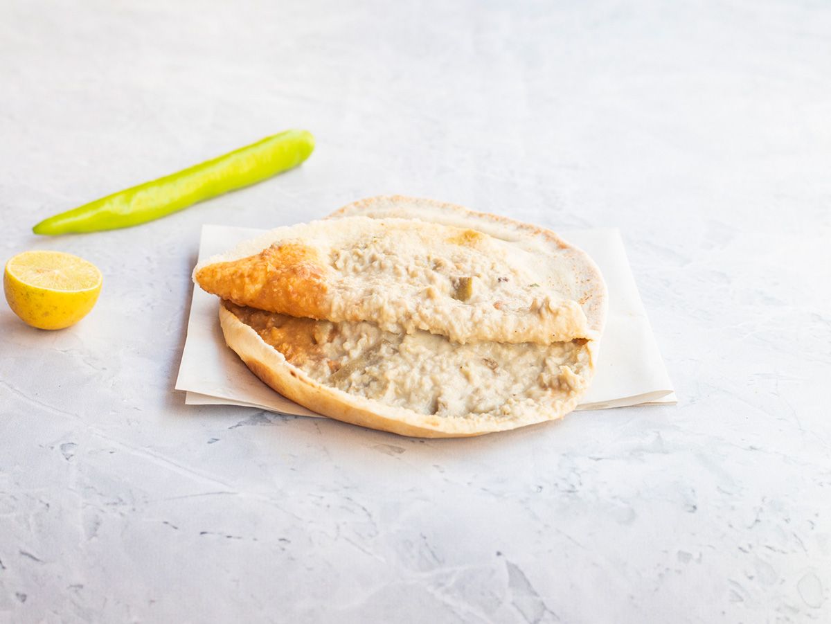 Foul with Baba Ghannoug sandwich