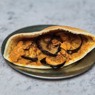Foul with Eggplant Sandwich