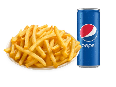 Fried potato packet with canned Pepsi