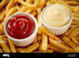 French Fries With Ketchup And Mayonnaise