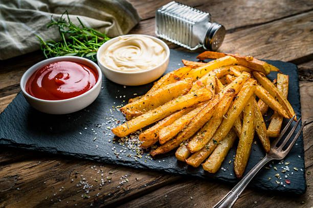 French Fries With Ketchup And Mayonnaise Pan