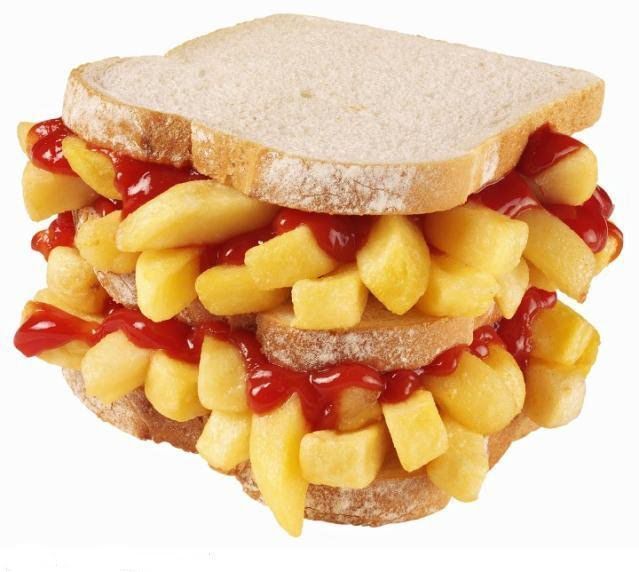 French Fries With Ketchup And Mayonnaise Sandwich