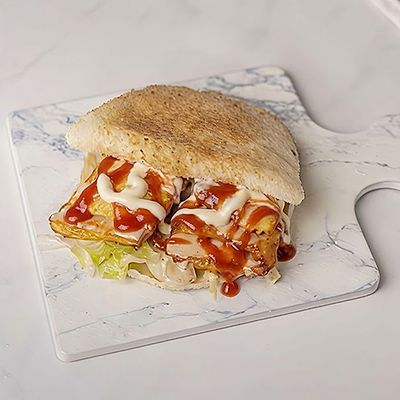 Fried Cheese Sandwich with Ketchup and Mayonnaise