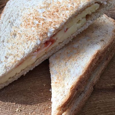 Fried Cheese With Ketchup And Mayonnaise Sandwich
