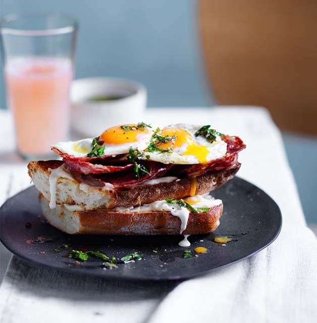Fried Egg With Salami Sandwich