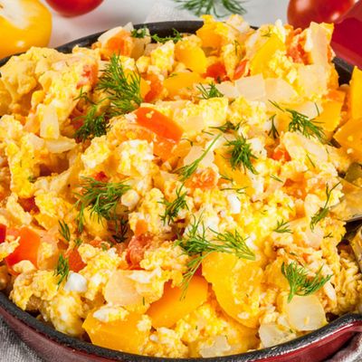 Box of eggs with vegetables