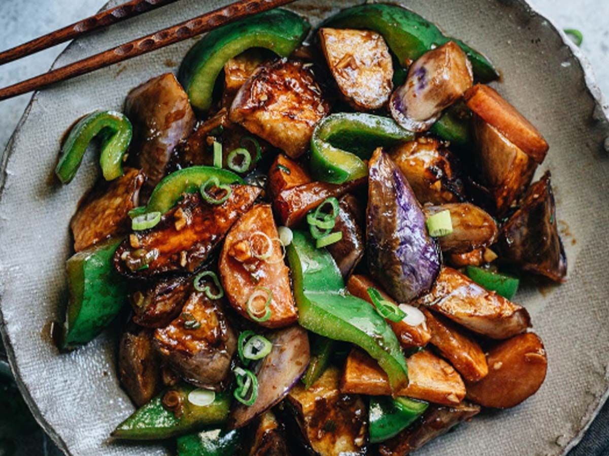 Fried eggplant and pepper