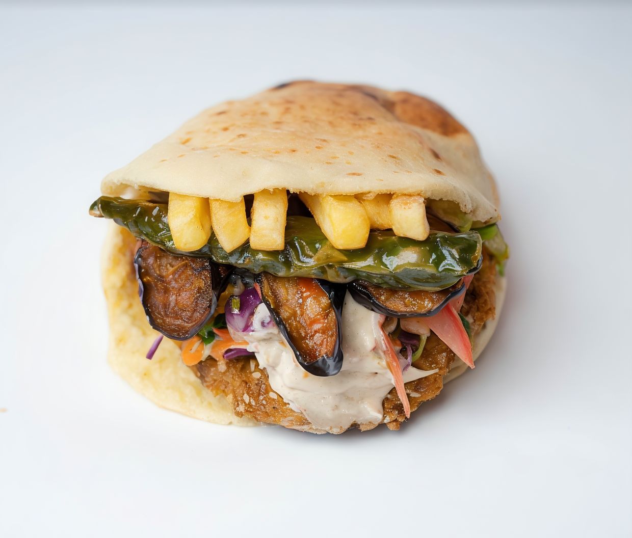 French Fries With Eggplant Sandwich
