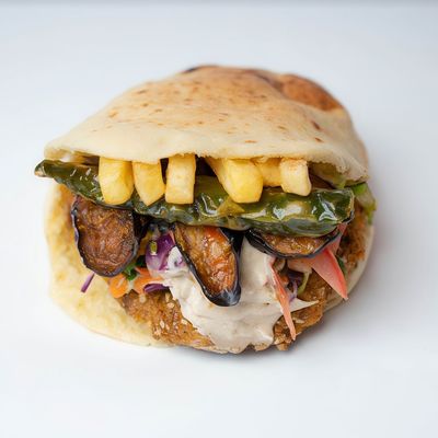 French Fries With Eggplant Sandwich