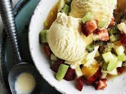 Fruit Salad With vanilla Ice cream