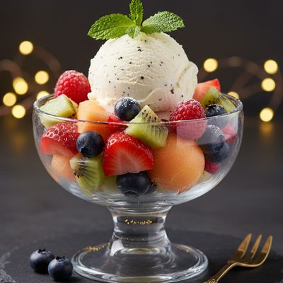 Fruit salad with ice cream