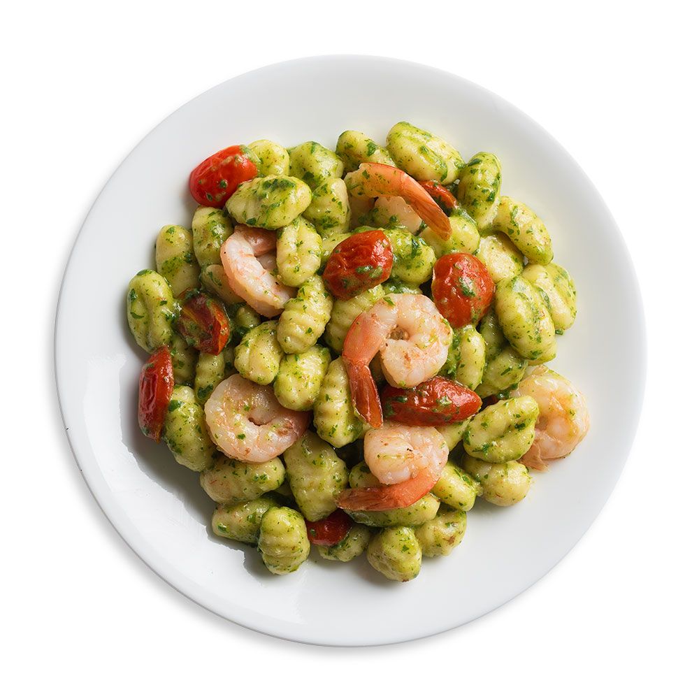 Gnocchi With Pesto Sauce And Shrimps