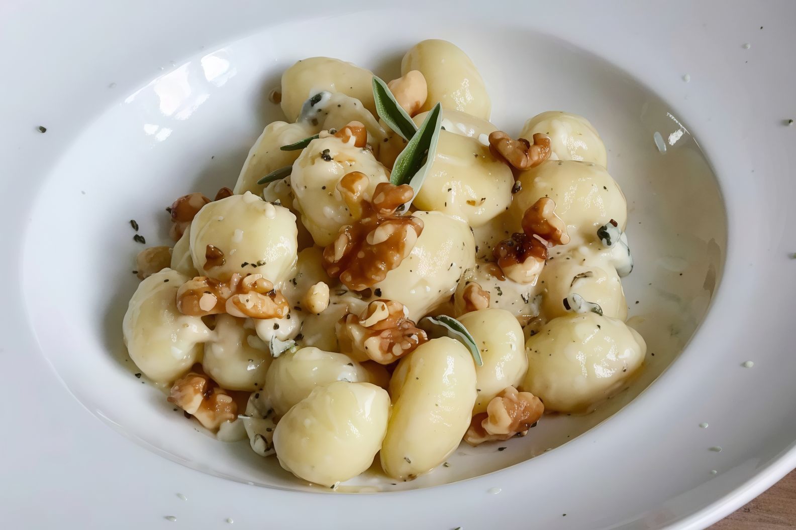 Gnocchi With Roquefort Cheese And Chopped Walnut