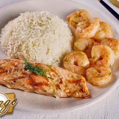 Grilled Salmon Steak and Shrimp