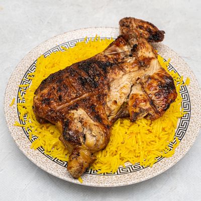 Half chicken, rice and sauce