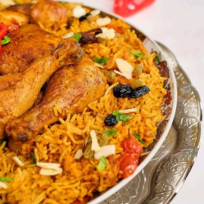 Half Kabsa Or Biryani Or Bukhari Chicken, Rice And Sauce