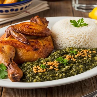 Half Chicken Served with Rice and Molokhia
