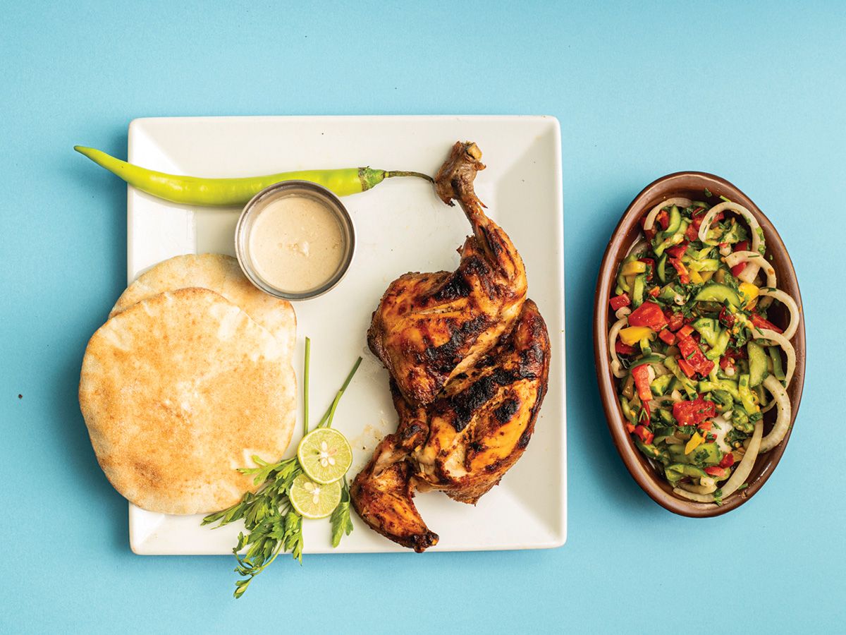 Half Grilled Chicken With Salad Or Tahini With Bread